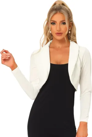 Allegra K Long Sleeve Shrug Top for Women's Lapel Collar Velvet Christmas Open Front Cropped Cardigan