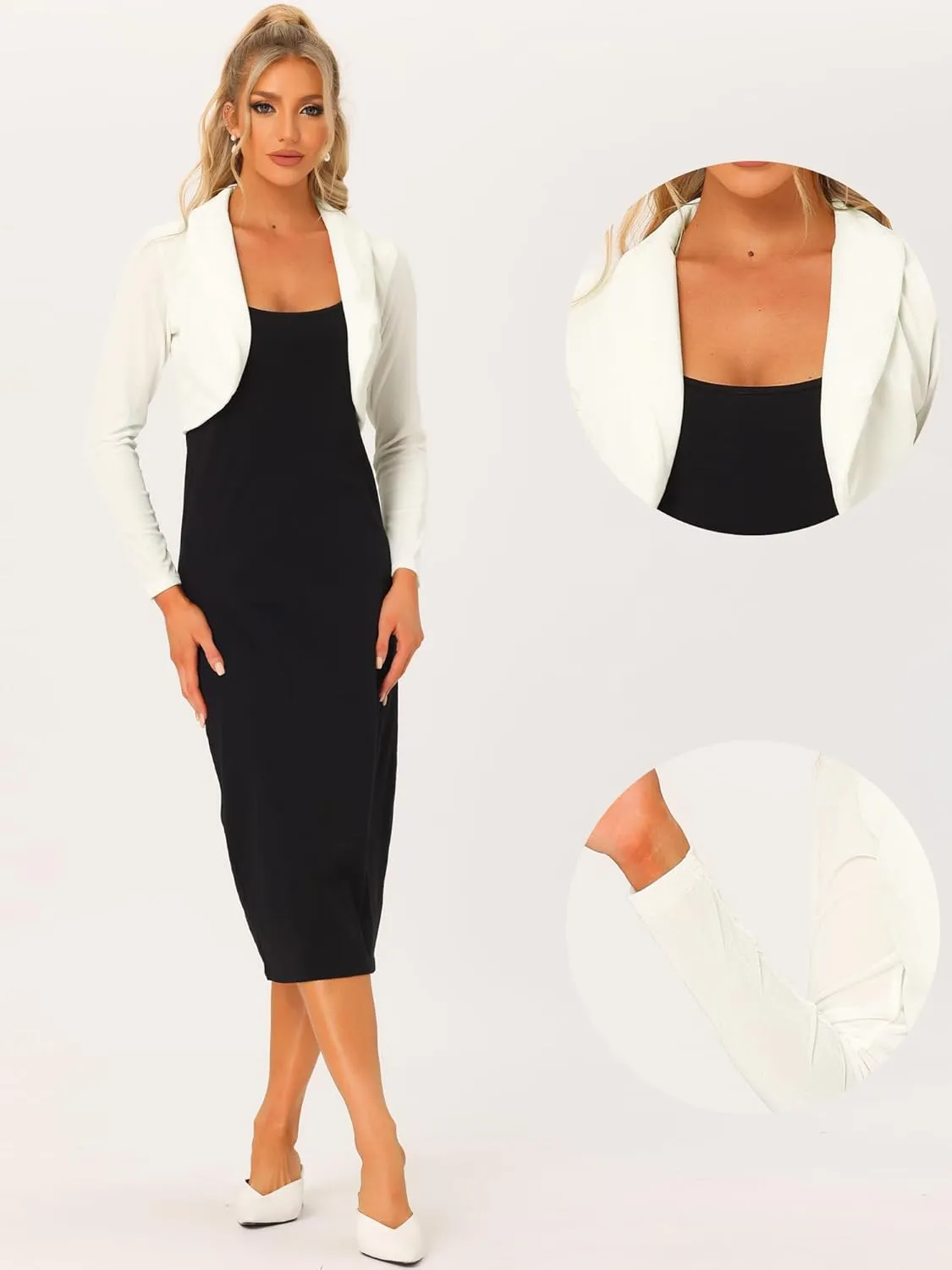 Allegra K Long Sleeve Shrug Top for Women's Lapel Collar Velvet Christmas Open Front Cropped Cardigan