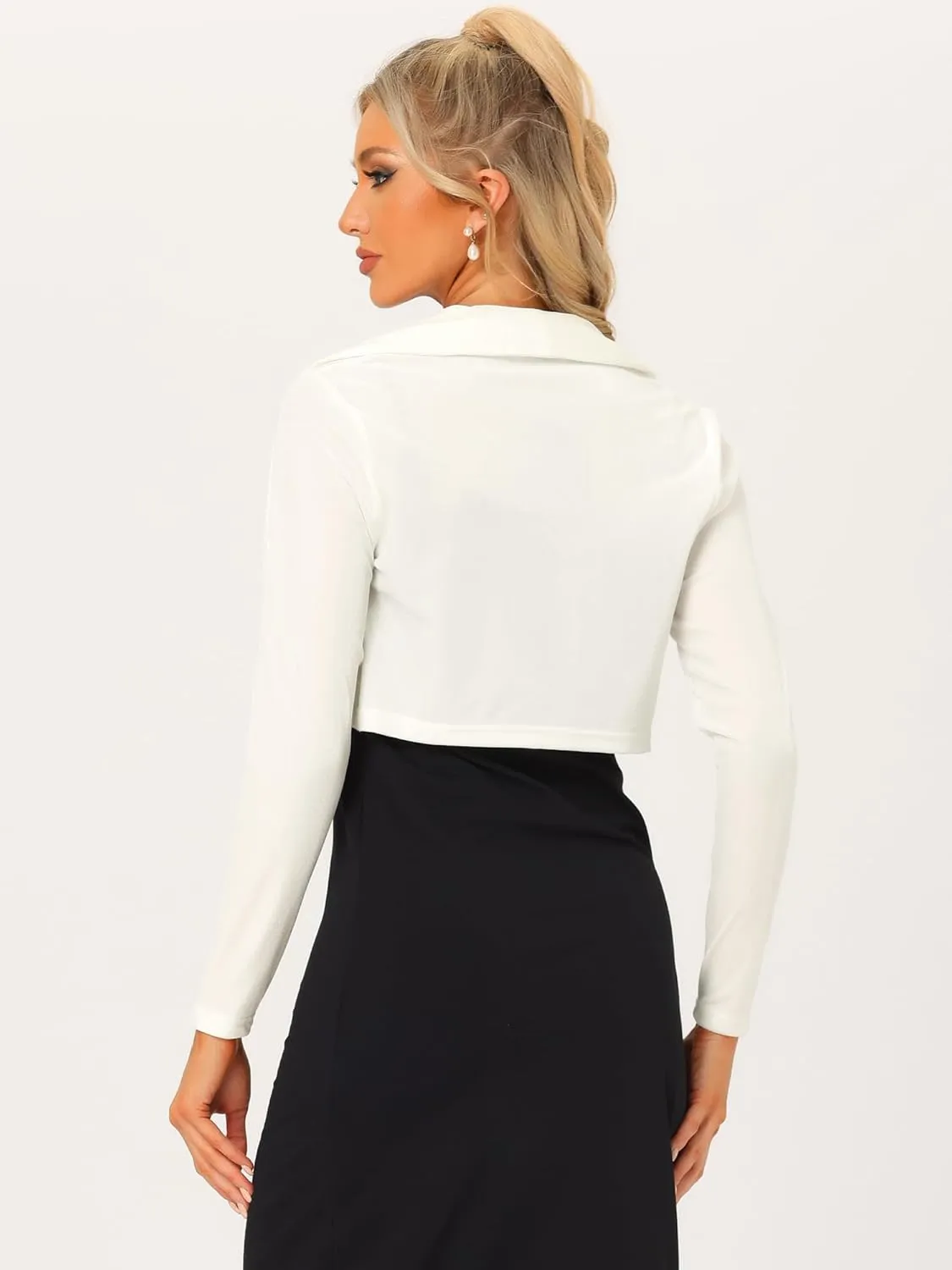 Allegra K Long Sleeve Shrug Top for Women's Lapel Collar Velvet Christmas Open Front Cropped Cardigan