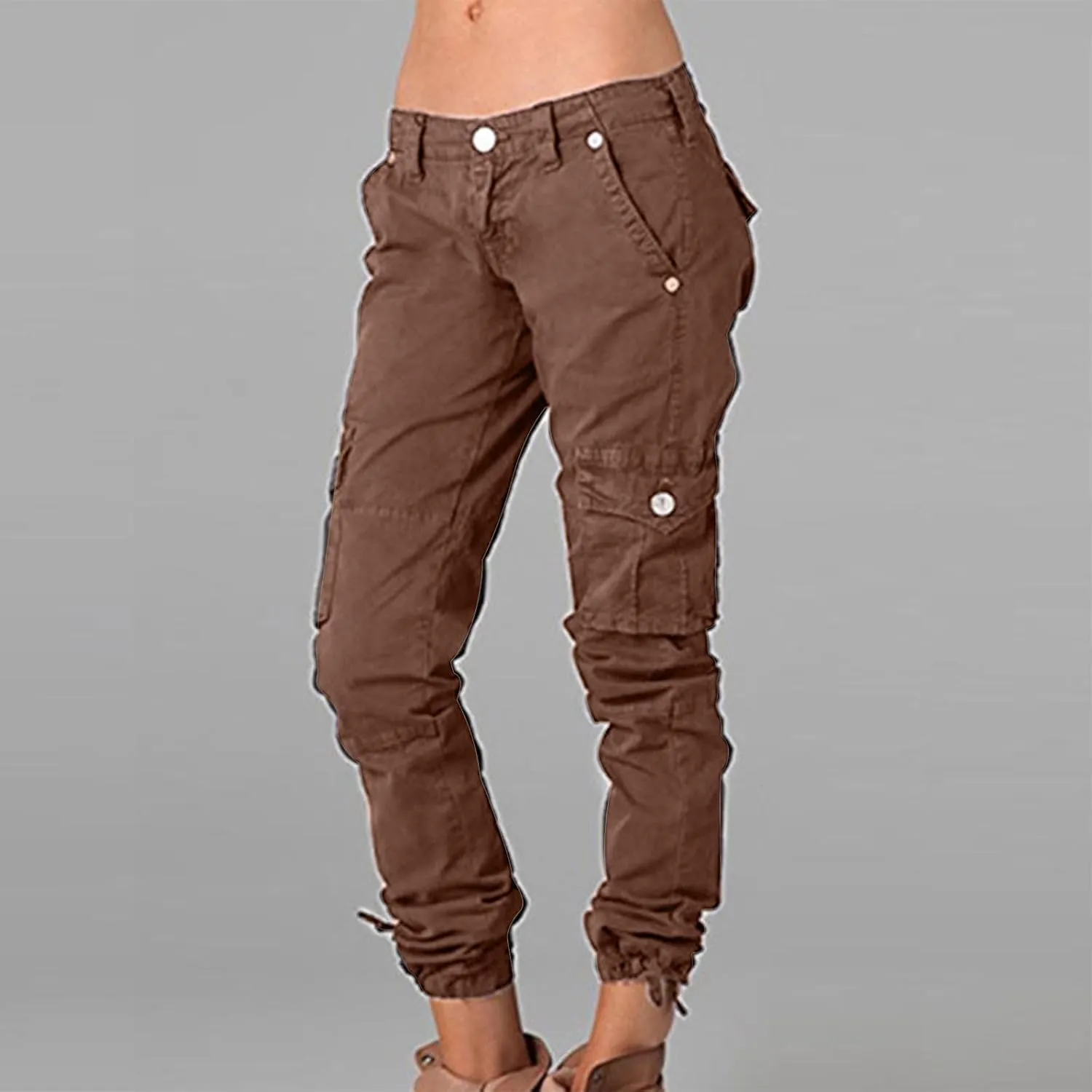 Cargo Pants for Women Low Rise Fashion Casual Tapered Pants Outdoor Hiking Work Travel Trousers with Pockets