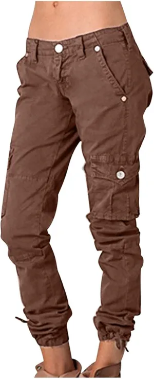 Cargo Pants for Women Low Rise Fashion Casual Tapered Pants Outdoor Hiking Work Travel Trousers with Pockets