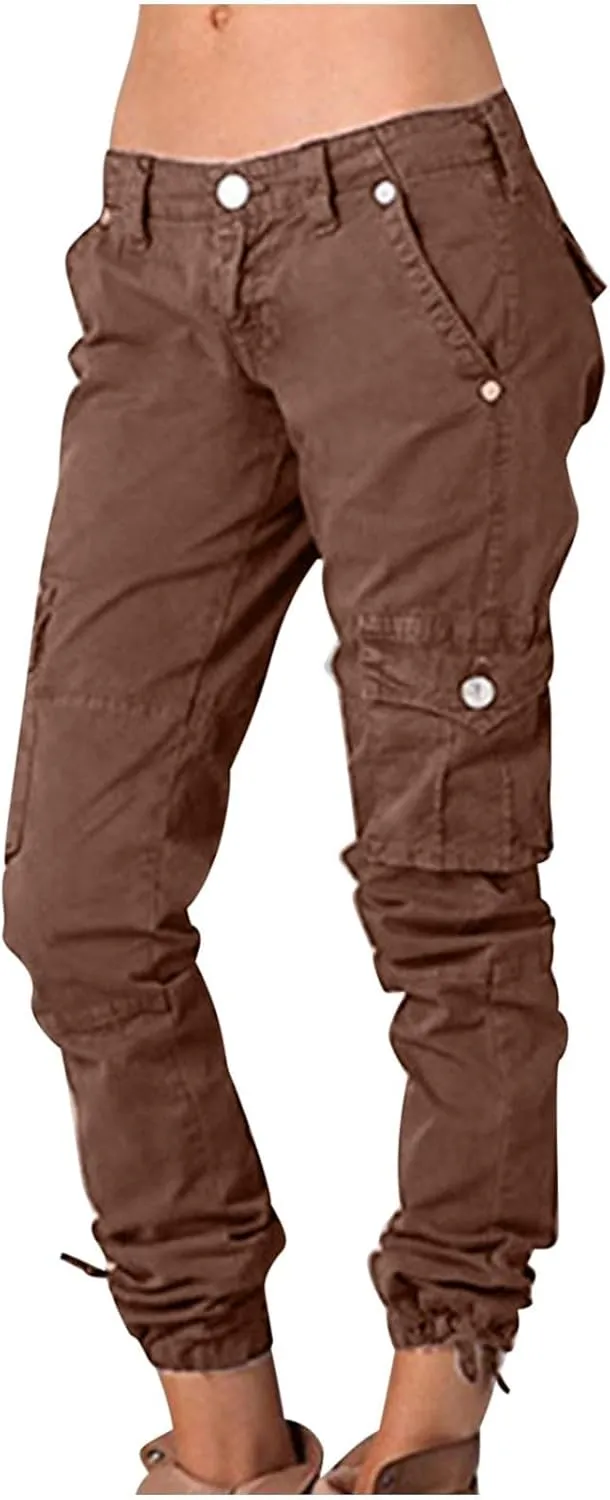 Cargo Pants for Women Low Rise Fashion Casual Tapered Pants Outdoor Hiking Work Travel Trousers with Pockets