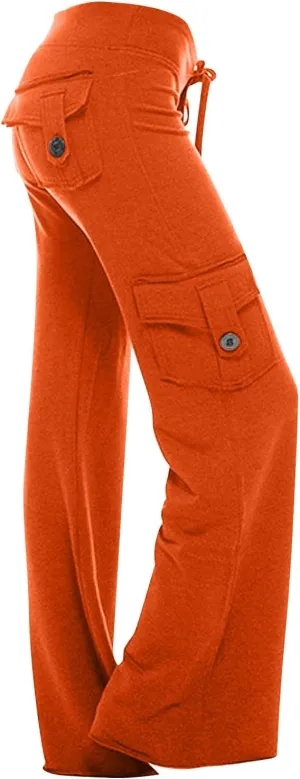 Cargo Yoga Pants with Pockets for Women Slim Fit Tight Barely Flare Leg Pants Stretch Athletic Workout Gym Pants