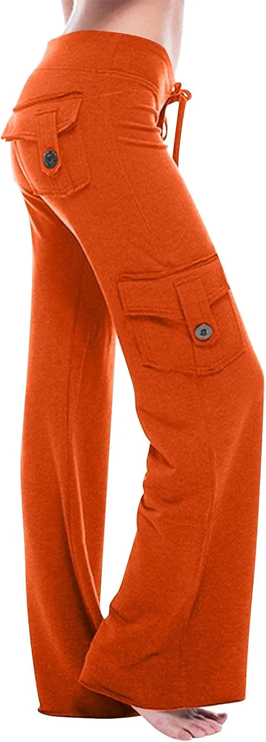 Cargo Yoga Pants with Pockets for Women Slim Fit Tight Barely Flare Leg Pants Stretch Athletic Workout Gym Pants