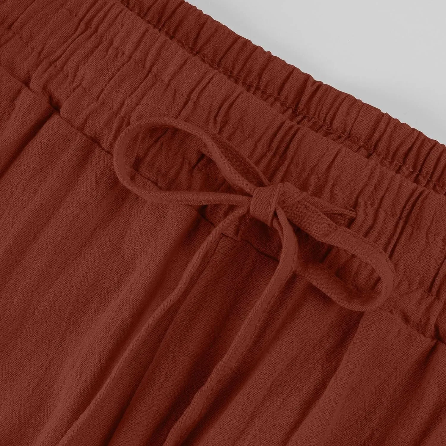 Cropped Linen Pants Women Plus Size Drawstring Elastic High Waisted Joggers Lightweight Summer Ankle Pants w/Pockets