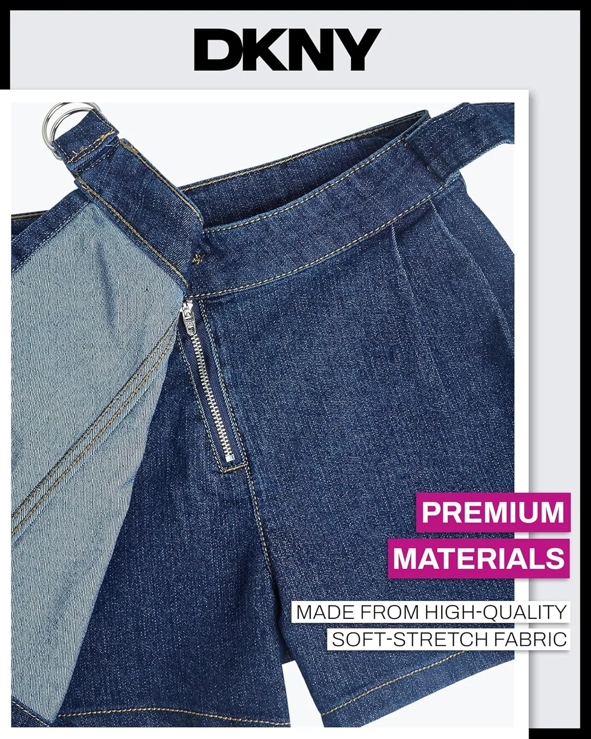 DKNY Girls' Denim Skort - High-Waisted Casual Everyday Mini Skort Skirts for Girls with Pockets (Sizes: 7-16)