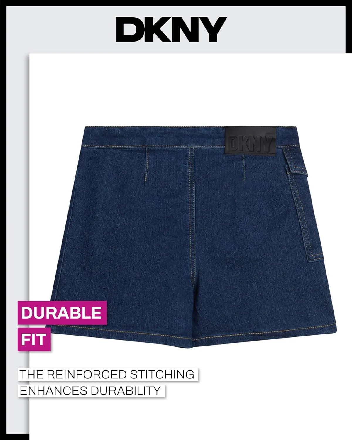 DKNY Girls' Denim Skort - High-Waisted Casual Everyday Mini Skort Skirts for Girls with Pockets (Sizes: 7-16)