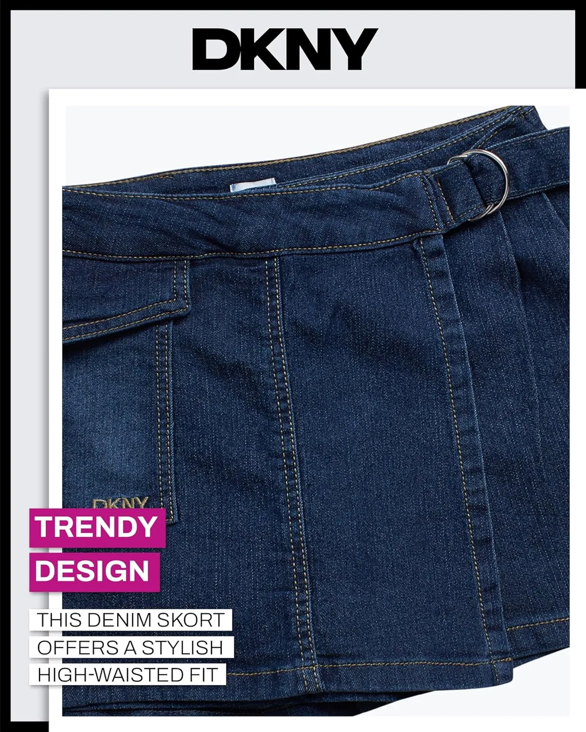 DKNY Girls' Denim Skort - High-Waisted Casual Everyday Mini Skort Skirts for Girls with Pockets (Sizes: 7-16)