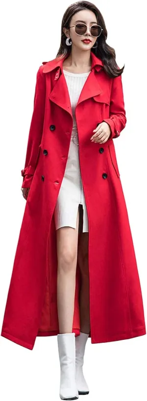 ebossy Women's Double Breasted Duster Trench Coat Slim Full Length Maxi Long Overcoat