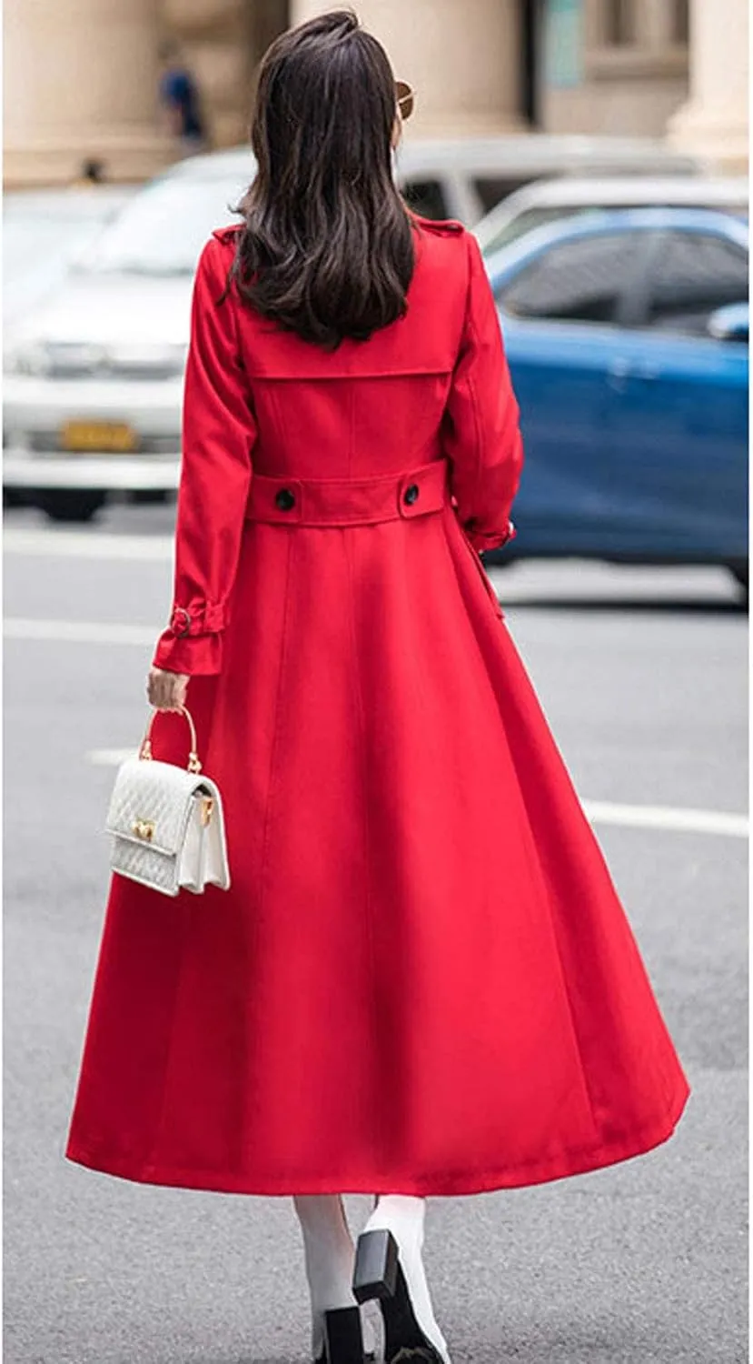 ebossy Women's Double Breasted Duster Trench Coat Slim Full Length Maxi Long Overcoat