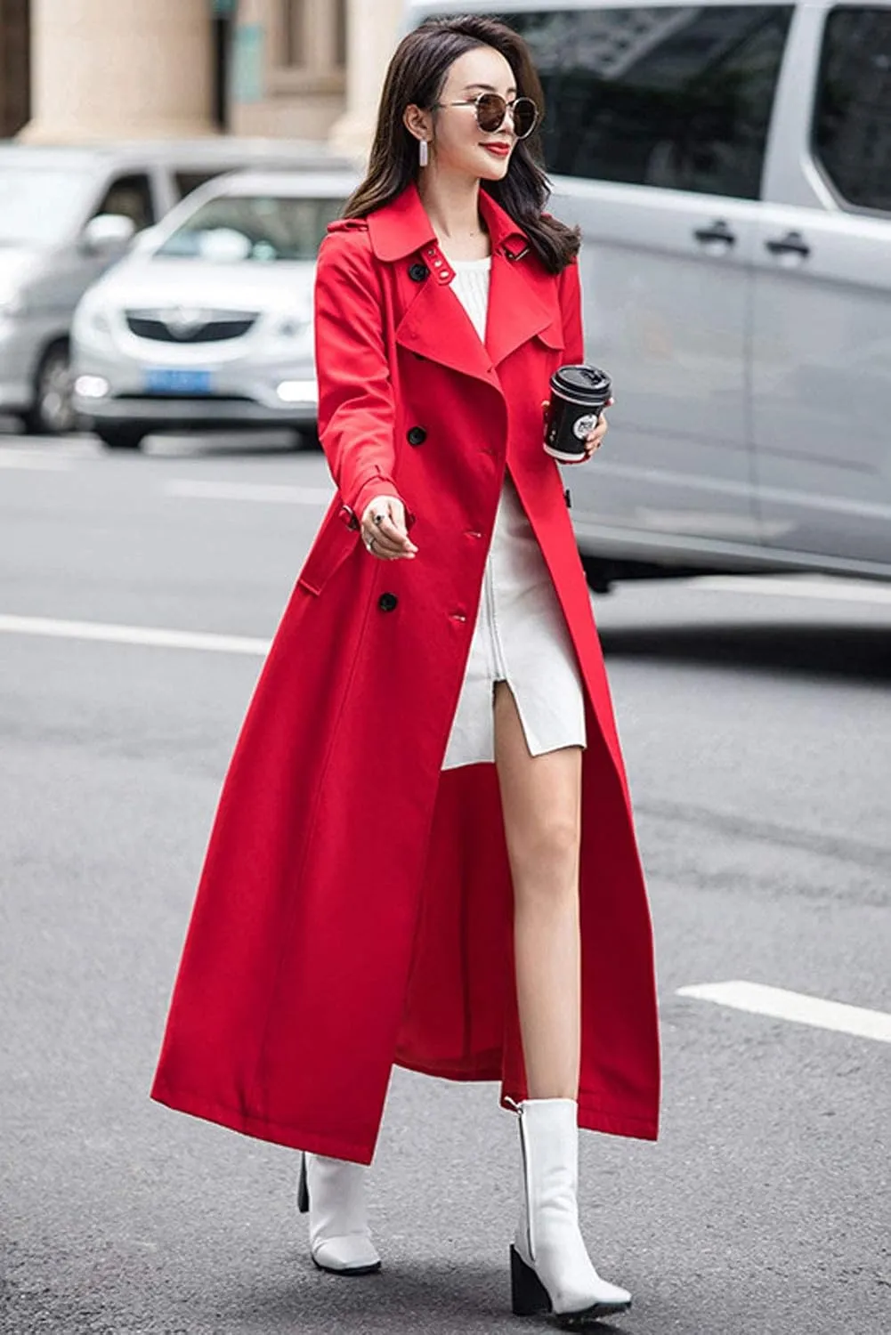 ebossy Women's Double Breasted Duster Trench Coat Slim Full Length Maxi Long Overcoat