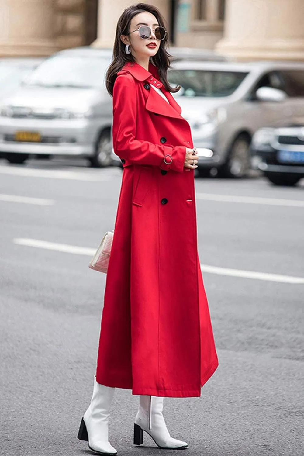ebossy Women's Double Breasted Duster Trench Coat Slim Full Length Maxi Long Overcoat