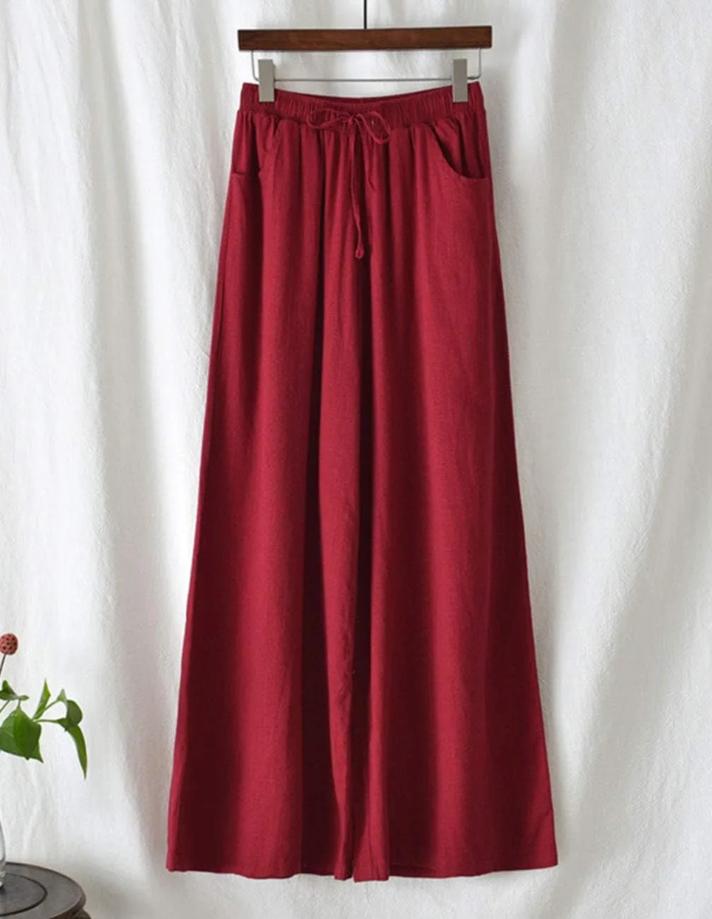 IXIMO Women's Cotton Linen Wide Leg Pants Casual Drawstring Lounge Palazzo Loose Trousers