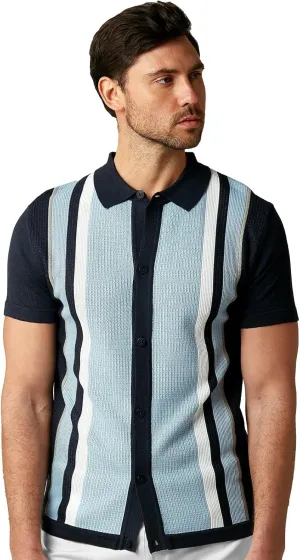 Mens Short Sleeve Knit Sports Shirt - Modern Polo Vintage Classics: Solid Geometric Jacquard with Color Tipping