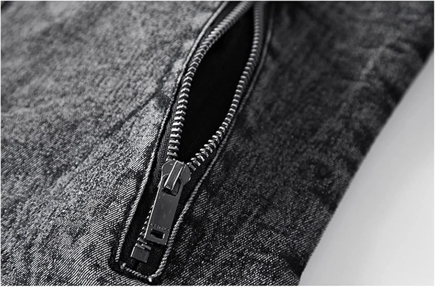 Men's Winter Distressed Denim Jacket Zipper Retro Band Collar Regular Fleece Lined Moto Jacket