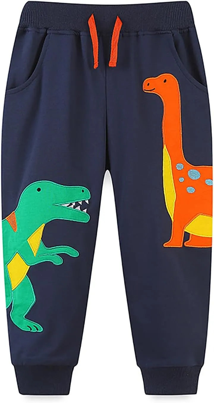 Mud Kingdom Little Boys Girls Christmas Sweatpants Elastic Waist Joggers Embroidered Pattern Sweat Pants with Pockets