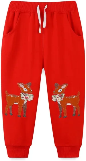 Mud Kingdom Little Boys Girls Christmas Sweatpants Elastic Waist Joggers Embroidered Pattern Sweat Pants with Pockets