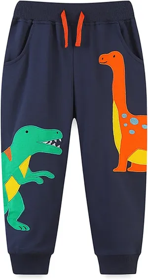 Mud Kingdom Little Boys Girls Christmas Sweatpants Elastic Waist Joggers Embroidered Pattern Sweat Pants with Pockets