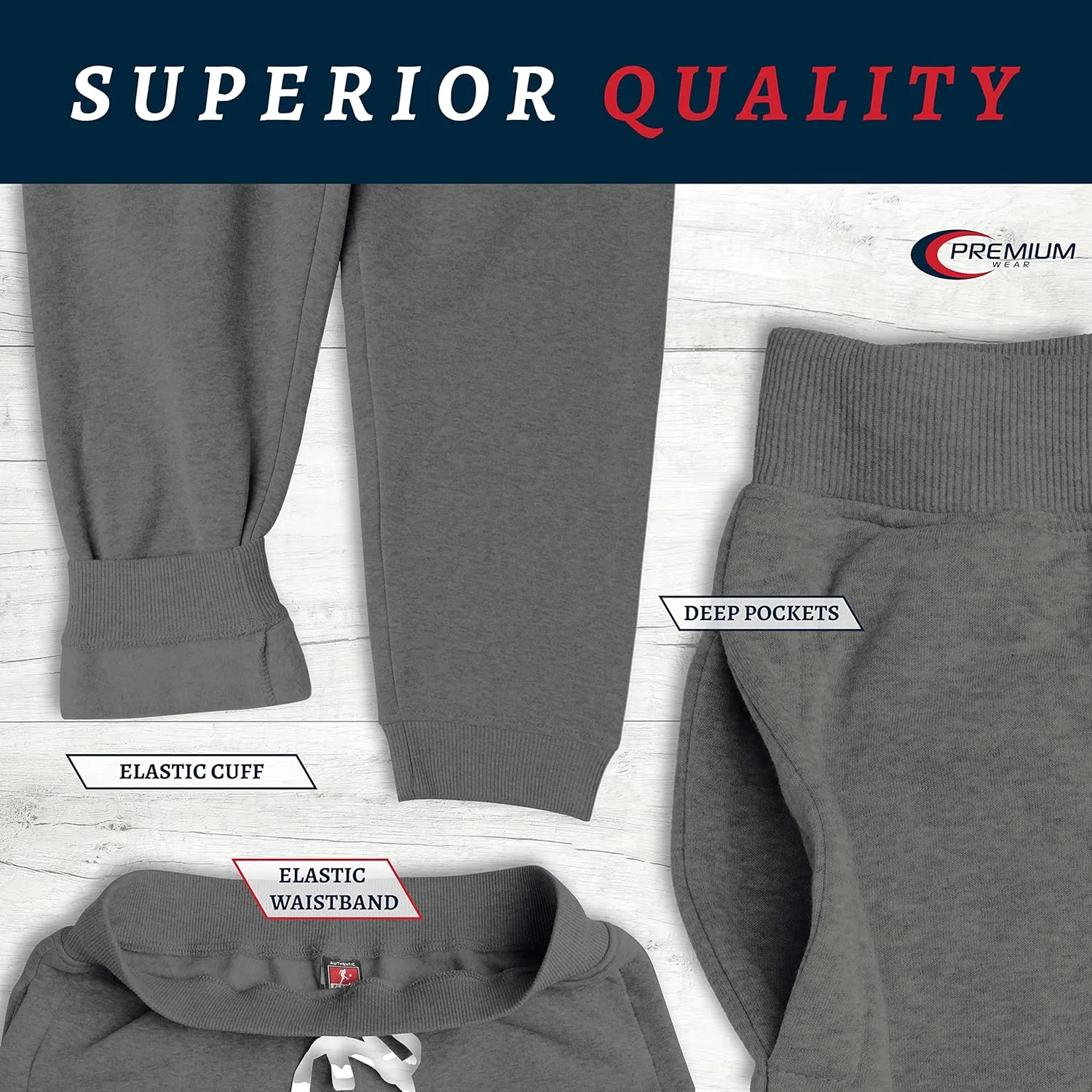 Premium Wear Mens Jogger Sweatpants - Lightweight, Super Soft, 100% Polyester | Elastic Drawstring, Deep Pockets, Tag-Free