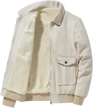 REHJJDFD Thermal Leather Jacket For Men Winter Warm Fleece Lined Coat Suede Outdoor Top Zipper Windbreaker