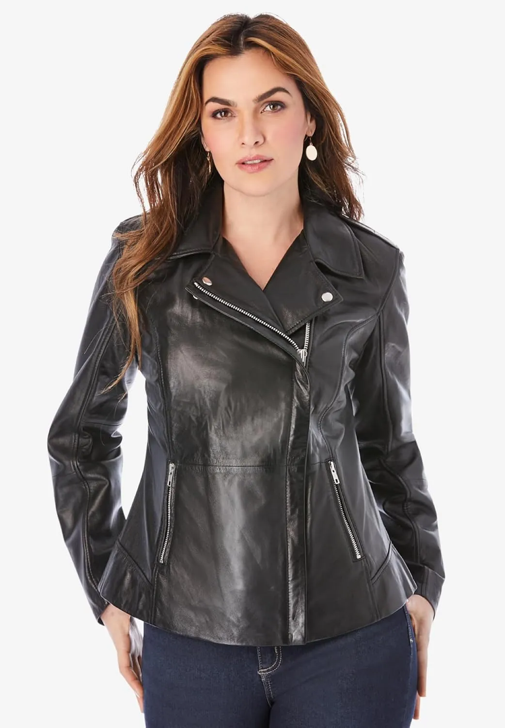 Roaman's Women's Plus Size Leather Moto Jacket