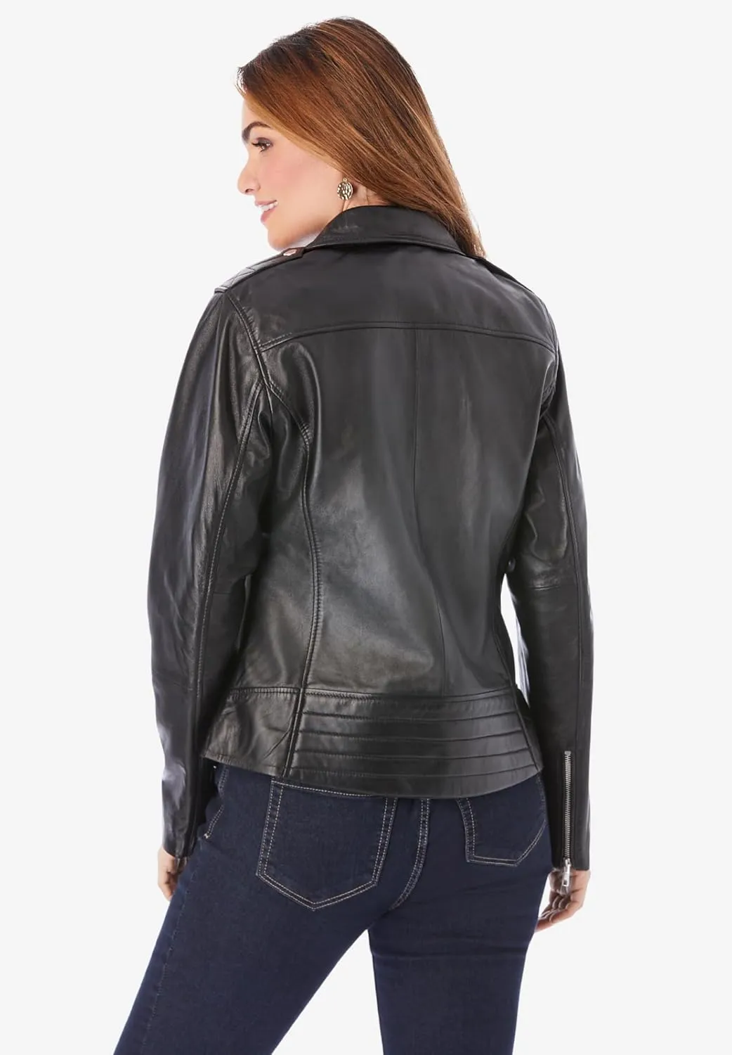 Roaman's Women's Plus Size Leather Moto Jacket
