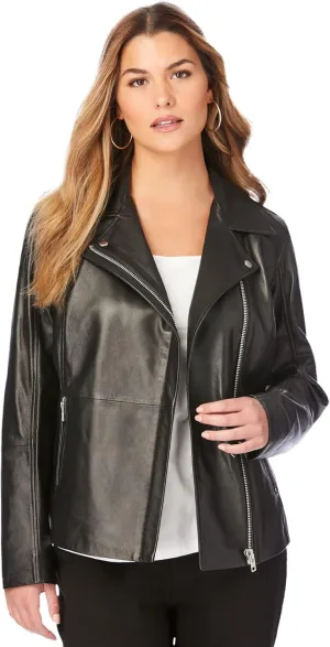 Roaman's Women's Plus Size Leather Moto Jacket