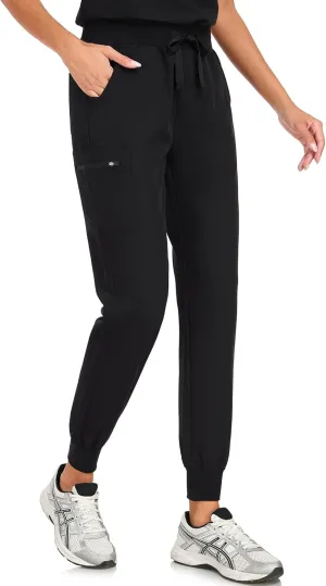 Scrub Pants for Women Four Way Stretch Joggers High Rise Zipper Cargo Pants with 5 Pockets