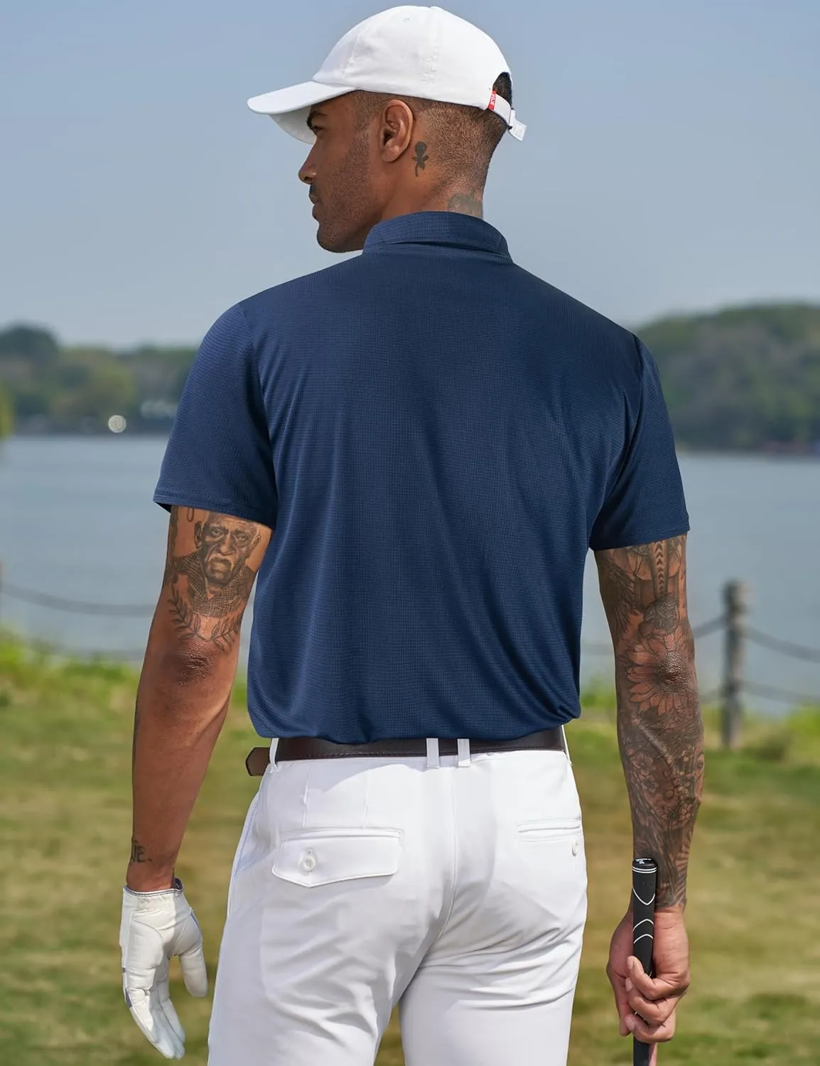 TAPULCO Mens Short Sleeve Modern Printed Performance Moisture Wicking Polo Activewear Golf Collared T-Shirts