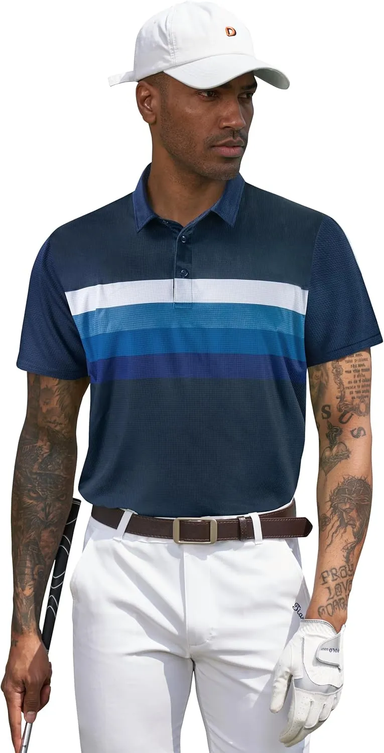 TAPULCO Mens Short Sleeve Modern Printed Performance Moisture Wicking Polo Activewear Golf Collared T-Shirts