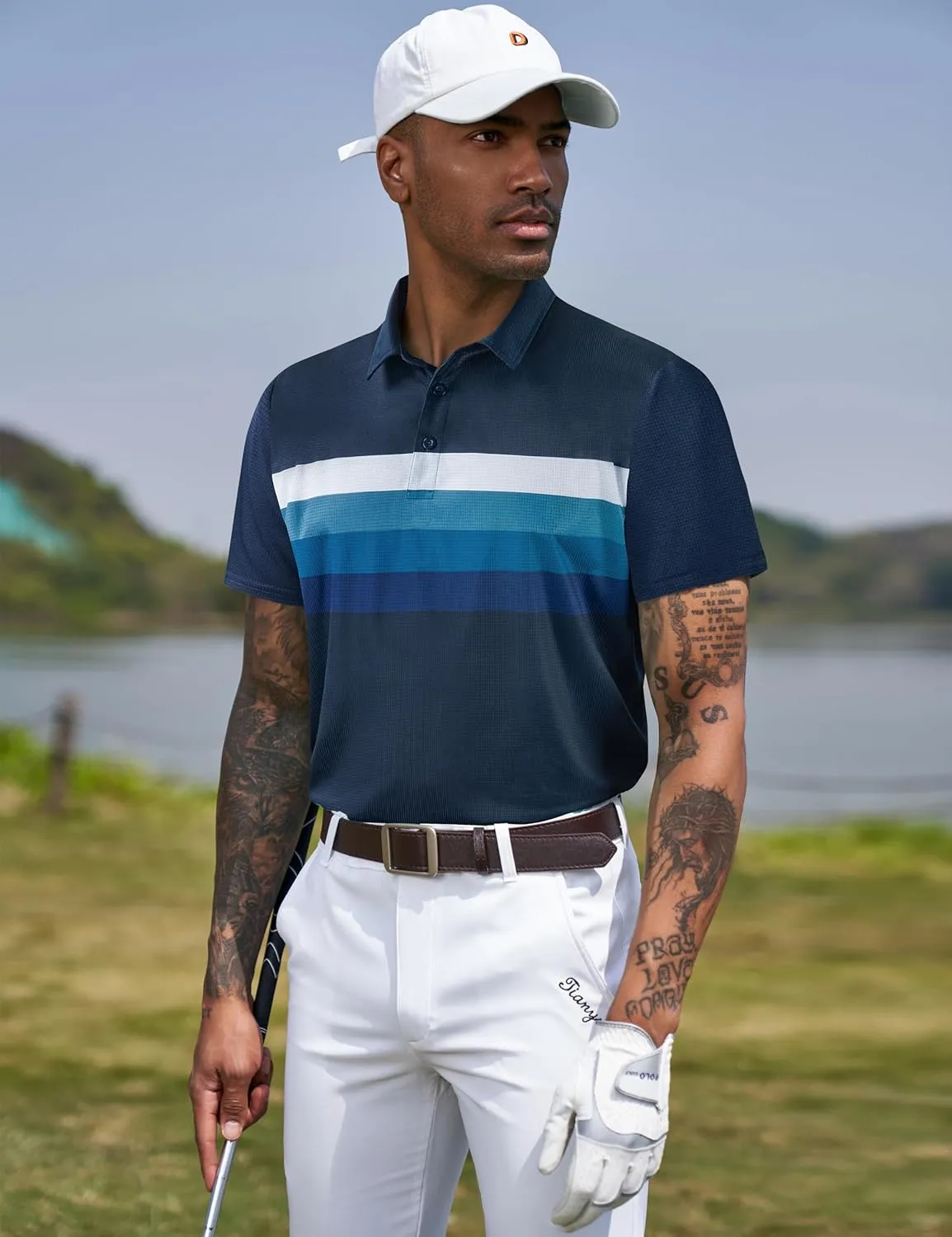 TAPULCO Mens Short Sleeve Modern Printed Performance Moisture Wicking Polo Activewear Golf Collared T-Shirts