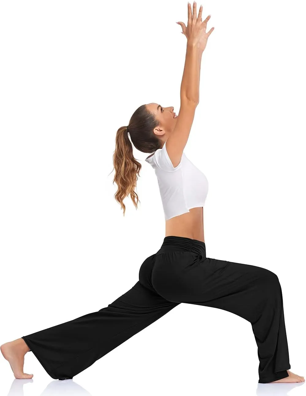 UEU Womens Wide Leg Yoga Pants High Waisted Adjustable Tie Knot Joggers Casual Loose Plus Size Lounge Sweatpants with Pockets