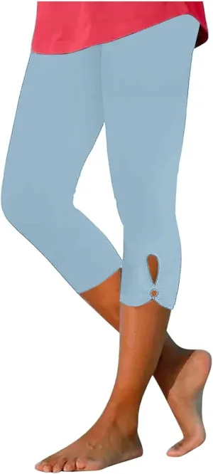 Womens Capri Leggings Summer Plus Size Capris Workout Yoga High Waisted Capri Pants Casual Pull On Capris