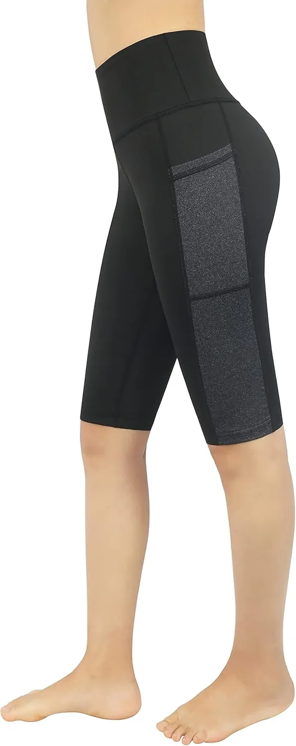 Zinmore Women's Knee Length Tights Yoga Shorts Workout Pants Running Leggings with Pockets