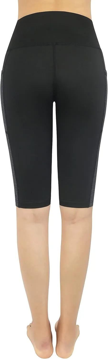 Zinmore Women's Knee Length Tights Yoga Shorts Workout Pants Running Leggings with Pockets