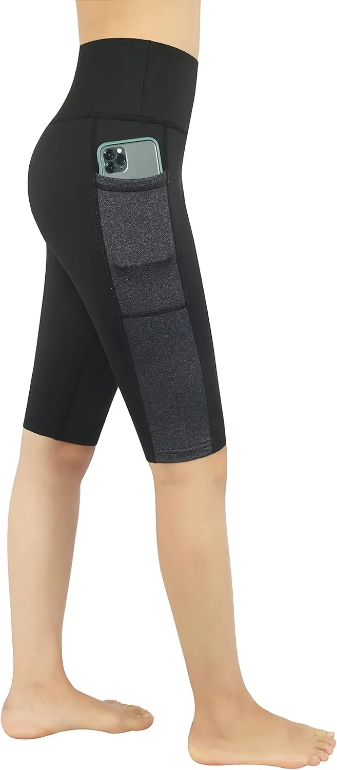 Zinmore Women's Knee Length Tights Yoga Shorts Workout Pants Running Leggings with Pockets