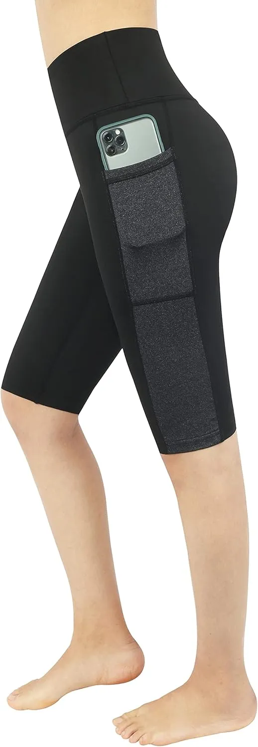 Zinmore Women's Knee Length Tights Yoga Shorts Workout Pants Running Leggings with Pockets